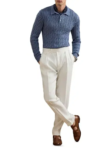 Ralph Lauren Purple Label Men's Gregory Hand-Tailored Linen Trousers - Optic White - Size 38 | Thumbnail 2