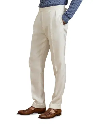 Ralph Lauren Purple Label Men's Gregory Hand-Tailored Linen Trousers - Optic White - Size 38 | Thumbnail 3