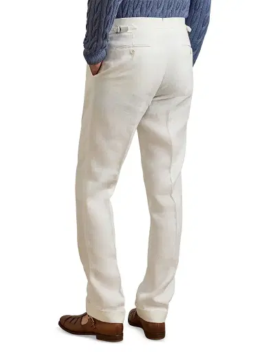 Ralph Lauren Purple Label Men's Gregory Hand-Tailored Linen Trousers - Optic White - Size 38 | Thumbnail 4