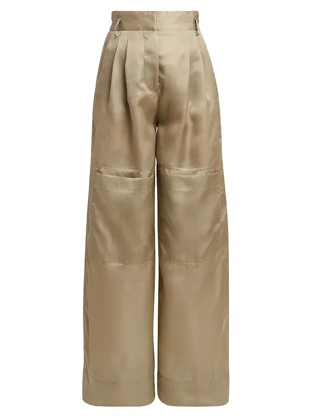 Alberta Ferretti Women's Pleated Silk Wide-Leg Pants - Grey
