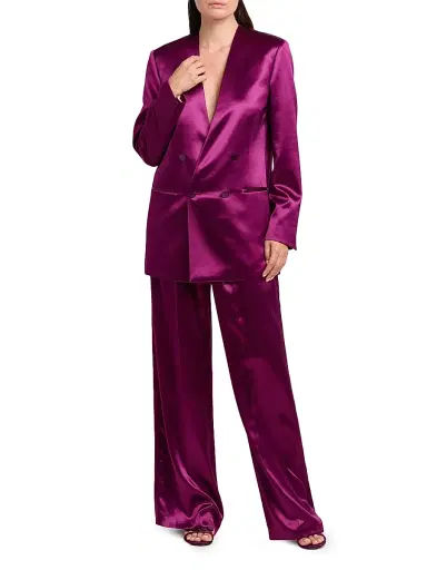 Alberta Ferretti Women's Satin Wide-Leg Pants - Violet - Size 2 | Thumbnail 2