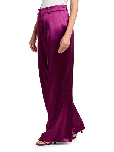 Alberta Ferretti Women's Satin Wide-Leg Pants - Violet - Size 2 | Thumbnail 4