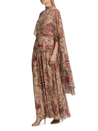 Ungaro Women's Gretchen Printed Cape Drop-Waist Dress - Beige Multi - Size 12 | Thumbnail 2