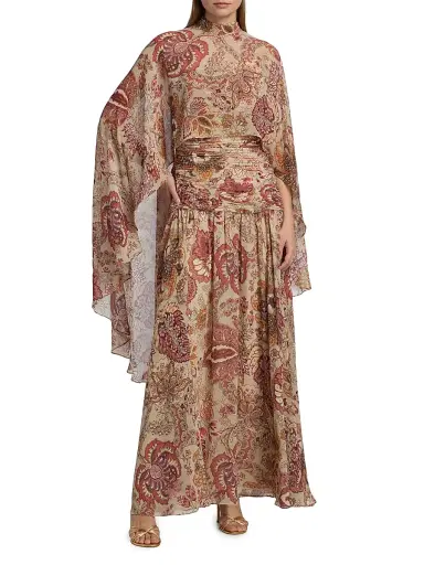 Ungaro Women's Gretchen Printed Cape Drop-Waist Dress - Beige Multi - Size 12 | Thumbnail 3