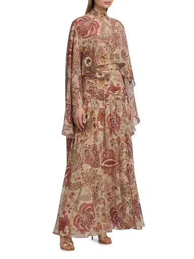 Ungaro Women's Gretchen Printed Cape Drop-Waist Dress - Beige Multi - Size 12 | Thumbnail 4