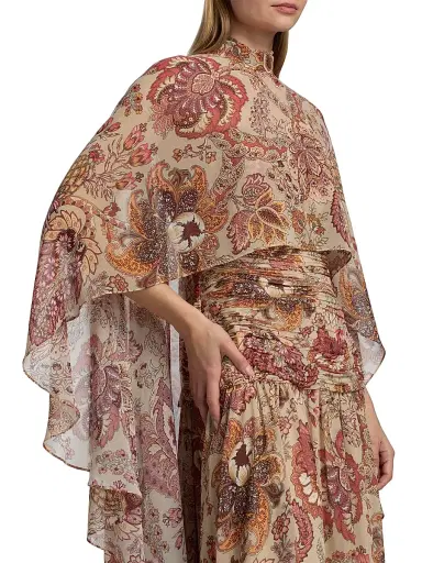 Ungaro Women's Gretchen Printed Cape Drop-Waist Dress - Beige Multi - Size 12 | Thumbnail 7