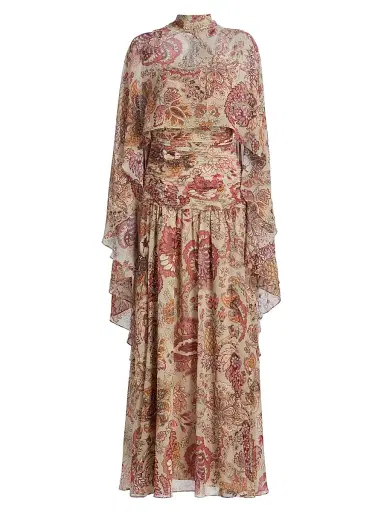 Ungaro Women's Gretchen Printed Cape Drop-Waist Dress - Beige Multi - Size 12 | Thumbnail 1