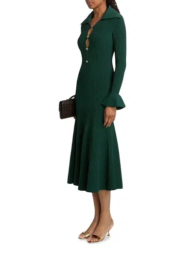 Self-Portrait Women's Rib-Knit A-Line Midi-Dress | Thumbnail 4 Self-Portrait Women's Rib-Knit A-Line Midi-Dress | Thumbnail 4