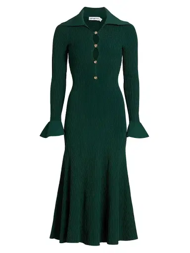 Self-Portrait Women's Rib-Knit A-Line Midi-Dress | Thumbnail 1 Self-Portrait Women's Rib-Knit A-Line Midi-Dress | Thumbnail 1