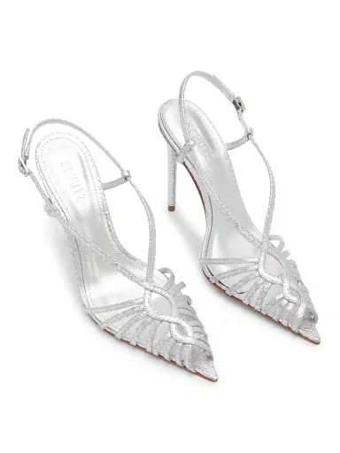 Schutz Women's Seraphine 110MM Snakeskin-Embossed Leather Peep-Toe Sandals - Silver | Thumbnail 2