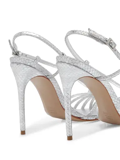 Schutz Women's Seraphine 110MM Snakeskin-Embossed Leather Peep-Toe Sandals - Silver | Thumbnail 3