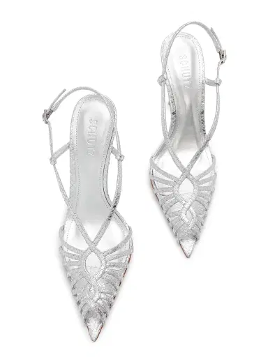 Schutz Women's Seraphine 110MM Snakeskin-Embossed Leather Peep-Toe Sandals - Silver | Thumbnail 4