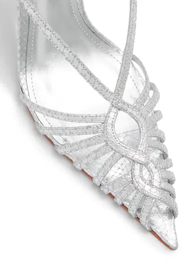 Schutz Women's Seraphine 110MM Snakeskin-Embossed Leather Peep-Toe Sandals - Silver | Thumbnail 5