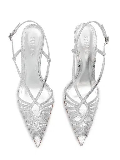 Schutz Women's Seraphine 110MM Snakeskin-Embossed Leather Peep-Toe Sandals - Silver | Thumbnail 6