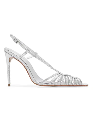 Schutz Women's Seraphine 110MM Snakeskin-Embossed Leather Peep-Toe Sandals - Silver | Thumbnail 1