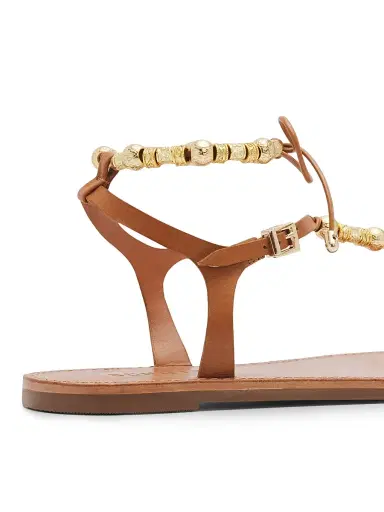 Schutz Women's Nia Beaded Leather T-Strap Sandals - Burnet Honey | Thumbnail 3