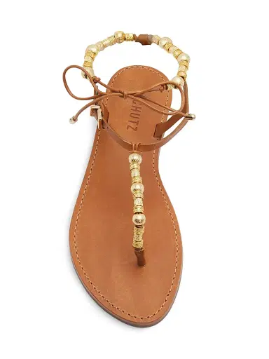 Schutz Women's Nia Beaded Leather T-Strap Sandals - Burnet Honey | Thumbnail 4