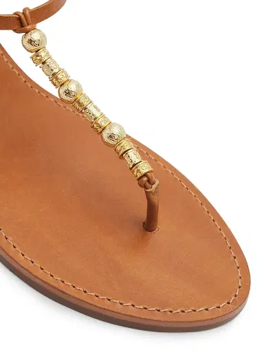 Schutz Women's Nia Beaded Leather T-Strap Sandals - Burnet Honey | Thumbnail 6