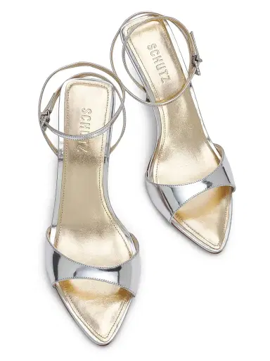 Schutz Women's Elodie 100MM Leather Sandals - Silver | Thumbnail 4