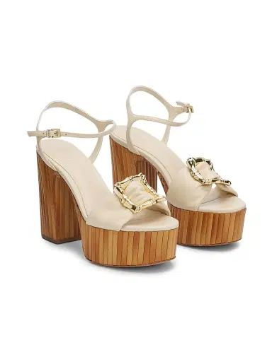 Schutz Women's Enola 120MM Leather Platform Sandals - Egg Shell | Thumbnail 2