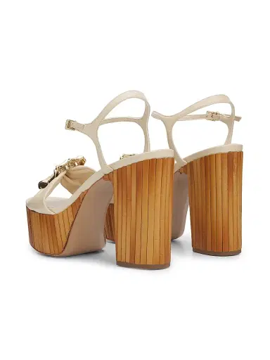 Schutz Women's Enola 120MM Leather Platform Sandals - Egg Shell | Thumbnail 3