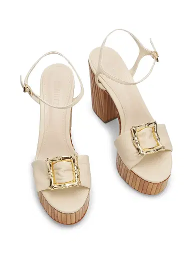 Schutz Women's Enola 120MM Leather Platform Sandals - Egg Shell | Thumbnail 4