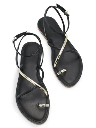 Schutz Women's Valeria Leather Sandals - Black | Thumbnail 4
