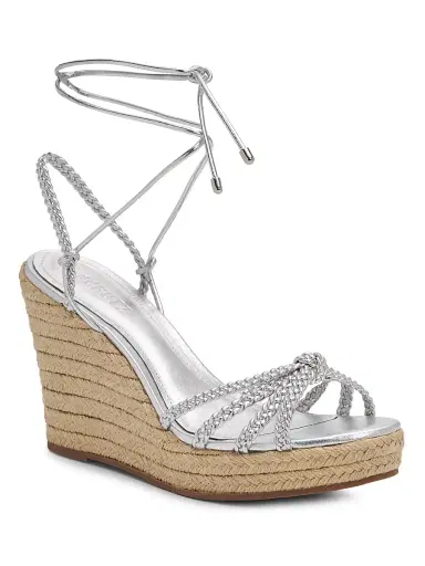 Schutz Women's Adele 95MM Leather Ankle-Wrap Wedge Sandals - Silver | Thumbnail 2