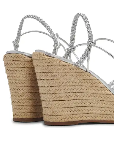 Schutz Women's Adele 95MM Leather Ankle-Wrap Wedge Sandals - Silver | Thumbnail 3