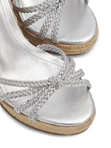 Schutz Women's Adele 95MM Leather Ankle-Wrap Wedge Sandals - Silver | Thumbnail 5