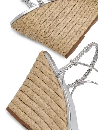 Schutz Women's Adele 95MM Leather Ankle-Wrap Wedge Sandals - Silver | Thumbnail 6