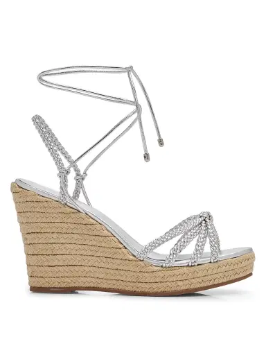 Schutz Women's Adele 95MM Leather Ankle-Wrap Wedge Sandals - Silver | Thumbnail 1