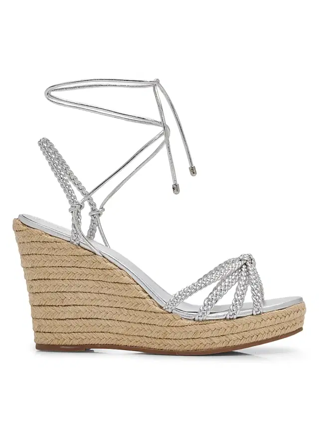 Schutz Women's Adele 95MM Leather Ankle-Wrap Wedge Sandals - Silver