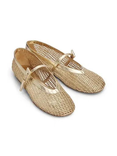 Schutz Women's Sylvie Woven Leather Ballet Flats - Palha Platina | Thumbnail 2