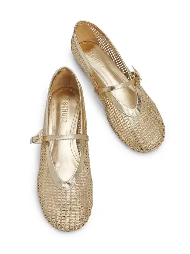 Schutz Women's Sylvie Woven Leather Ballet Flats - Palha Platina | Thumbnail 4