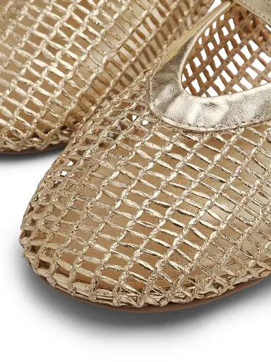 Schutz Women's Sylvie Woven Leather Ballet Flats - Palha Platina | Thumbnail 6