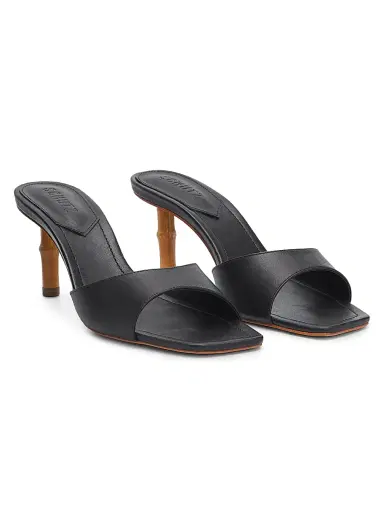 Schutz Women's Leena 75MM Bamboo-Heel Leather Mules - Black | Thumbnail 2 Schutz Women's Leena 75MM Bamboo-Heel Leather Mules - Black | Thumbnail 2