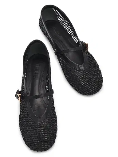 Schutz Women's Sylvie Woven Leather Ballerina Flats - Black | Thumbnail 4