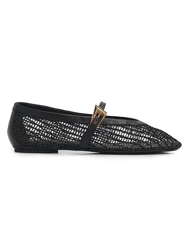 Schutz Women's Sylvie Woven Leather Ballerina Flats - Black