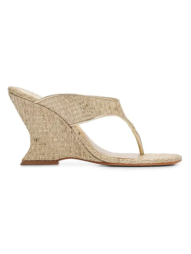 Schutz Women's Maya 95MM Leather Wedge Sandals - Caramel Gold Platina