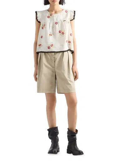 Prada Women's Linen Top with Floral Motif - Red - Size 6 | Thumbnail 2