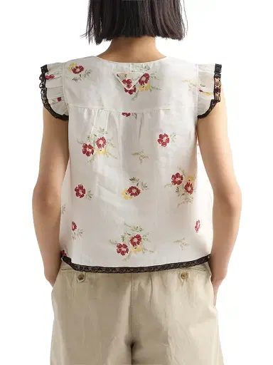 Prada Women's Linen Top with Floral Motif - Red - Size 6 | Thumbnail 4