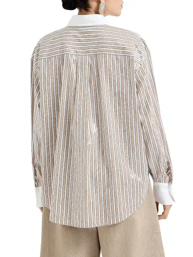 Brunello Cucinelli Women's Dazzling Stripes Shirt in Cotton Poplin - Beige - Size Medium | Thumbnail 3 Brunello Cucinelli Women's Dazzling Stripes Shirt in Cotton Poplin - Beige - Size Medium | Thumbnail 3