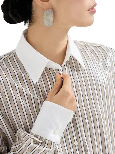 Brunello Cucinelli Women's Dazzling Stripes Shirt in Cotton Poplin - Beige - Size Medium | Thumbnail 4 Brunello Cucinelli Women's Dazzling Stripes Shirt in Cotton Poplin - Beige - Size Medium | Thumbnail 4