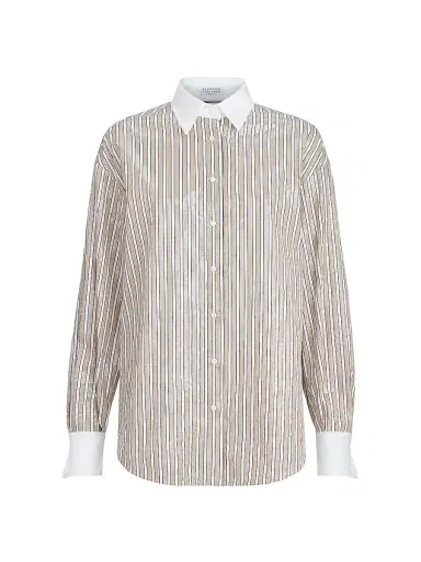 Brunello Cucinelli Women's Dazzling Stripes Shirt in Cotton Poplin - Beige - Size Medium | Thumbnail 1 Brunello Cucinelli Women's Dazzling Stripes Shirt in Cotton Poplin - Beige - Size Medium | Thumbnail 1