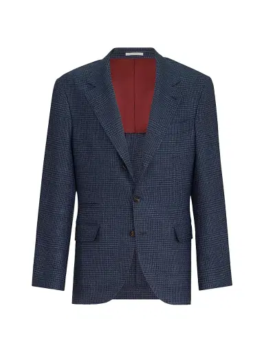 Brunello Cucinelli Men's Wool, Silk and Linen Prince of Wales Deconstructed Blazer - Denim - Size 44 | Thumbnail 2
