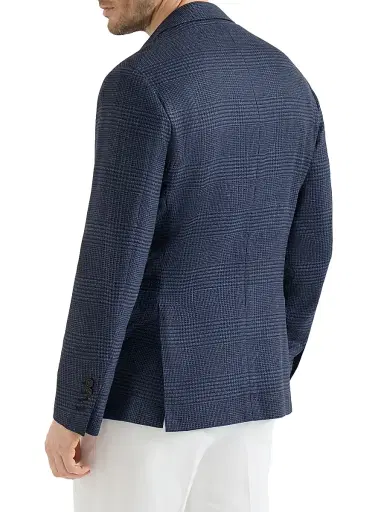 Brunello Cucinelli Men's Wool, Silk and Linen Prince of Wales Deconstructed Blazer - Denim - Size 44 | Thumbnail 3
