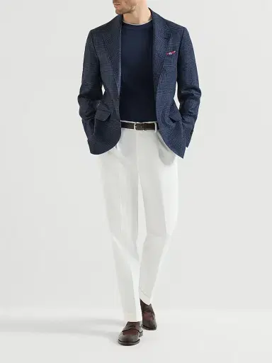Brunello Cucinelli Men's Wool, Silk and Linen Prince of Wales Deconstructed Blazer - Denim - Size 44 | Thumbnail 6