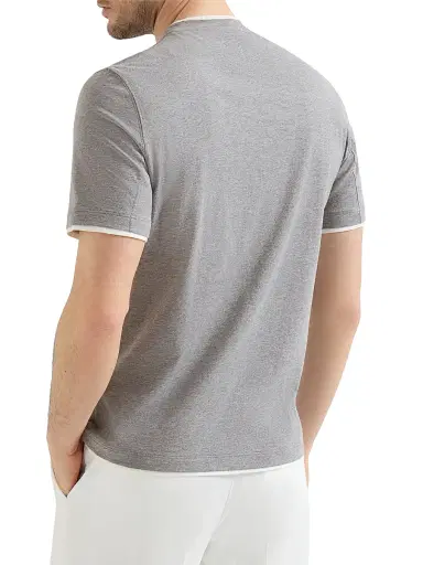 Brunello Cucinelli Men's Cotton Jersey Crewneck T-Shirt with Faux Layering - Grey - Size XXXXL | Thumbnail 3
