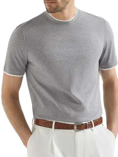Brunello Cucinelli Men's Cotton Jersey Crewneck T-Shirt with Faux Layering - Grey - Size XXXXL | Thumbnail 4